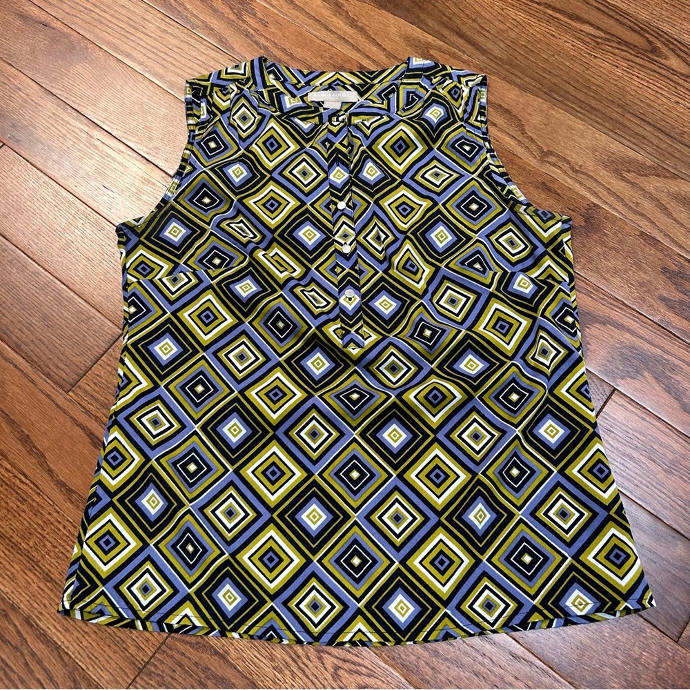 Banana Republic Black, Purple and Yellow Geometric Blouse